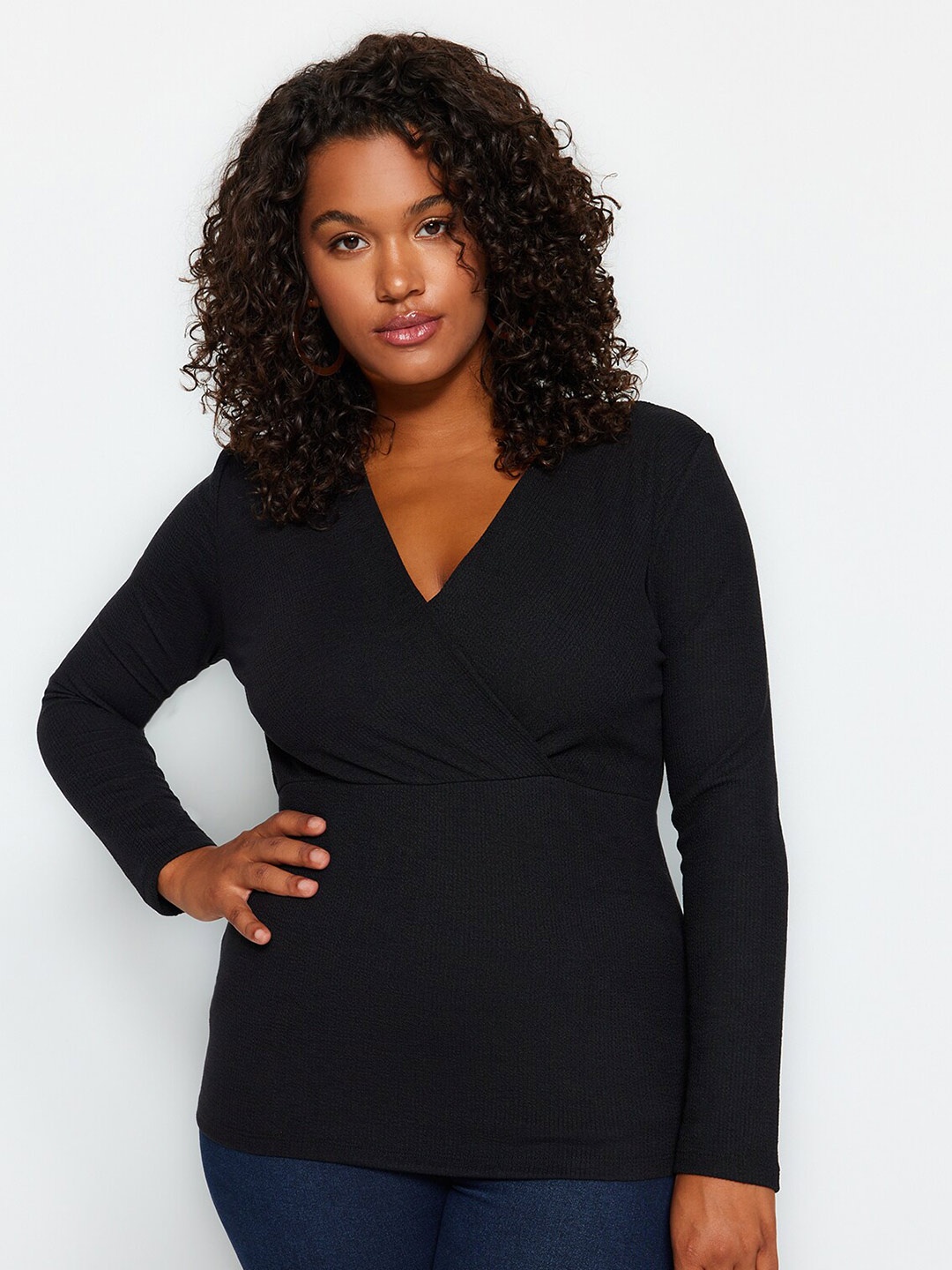 

Trendyol V-Neck Long Sleeves Top, Black