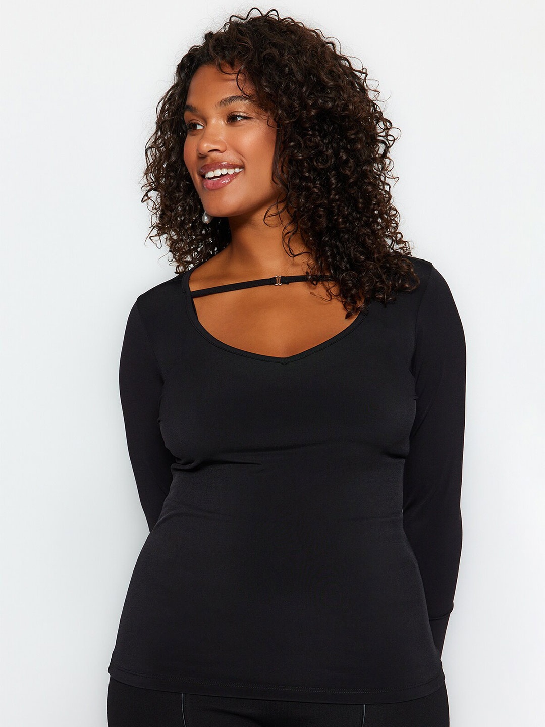 

Trendyol Plus Size Choker Neck Fitted Top, Black