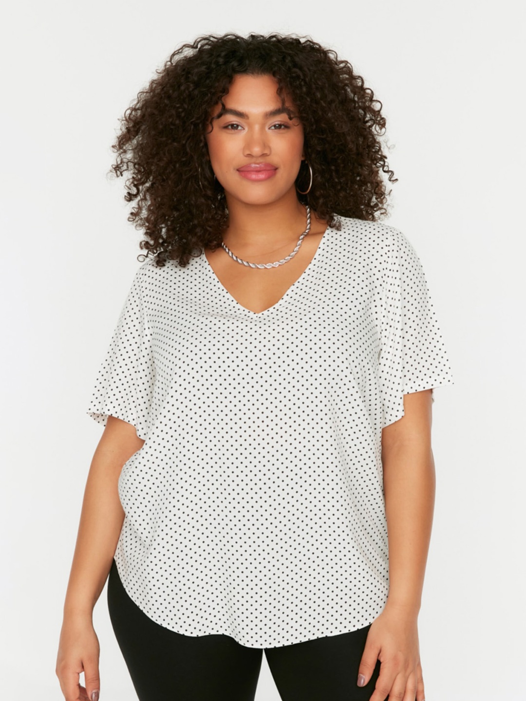 

Trendyol Plus Size Polka Dots Printed Top, White