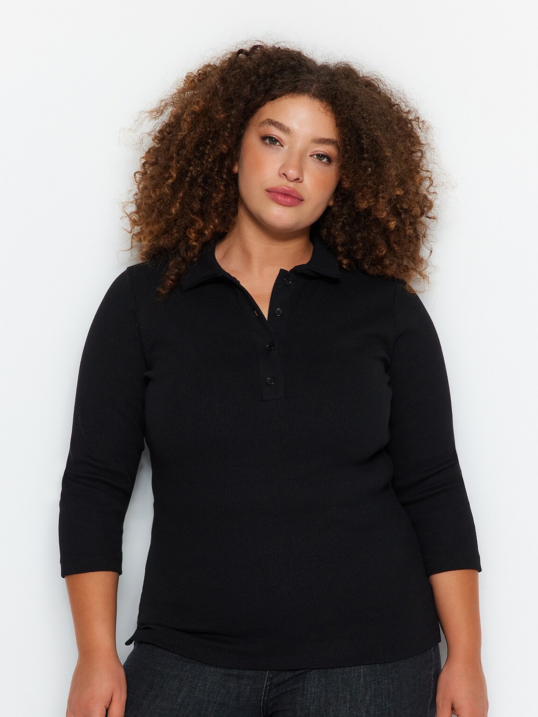 

Trendyol Plus Size Three-Quarter Sleeves Shirt Style Top, Navy blue