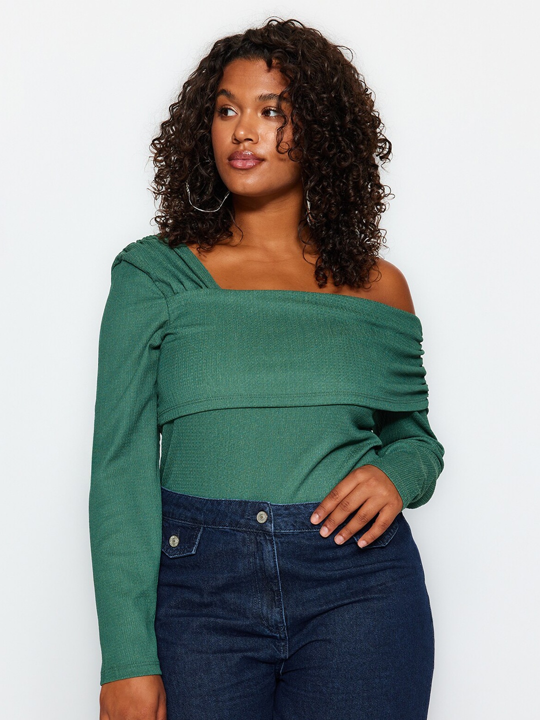 

Trendyol Plus Size One Shoulder Layered Top, Green