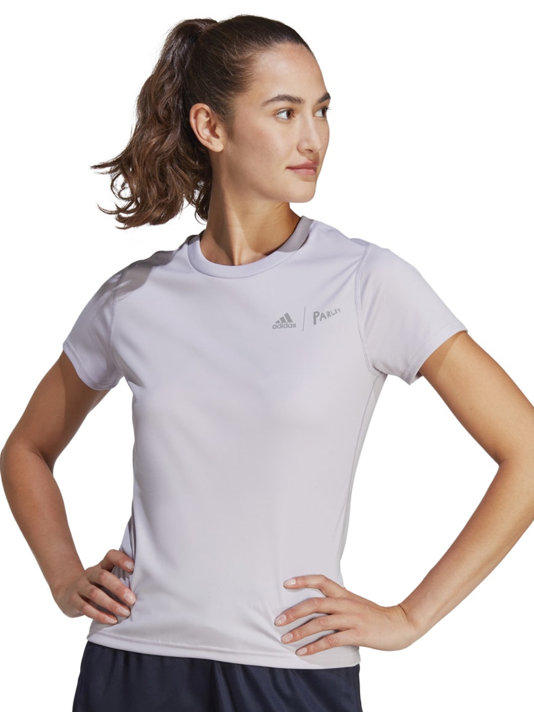 

ADIDAS W Prly Lwc T Round Neck Slim Fit Sports Tshirts, Purple