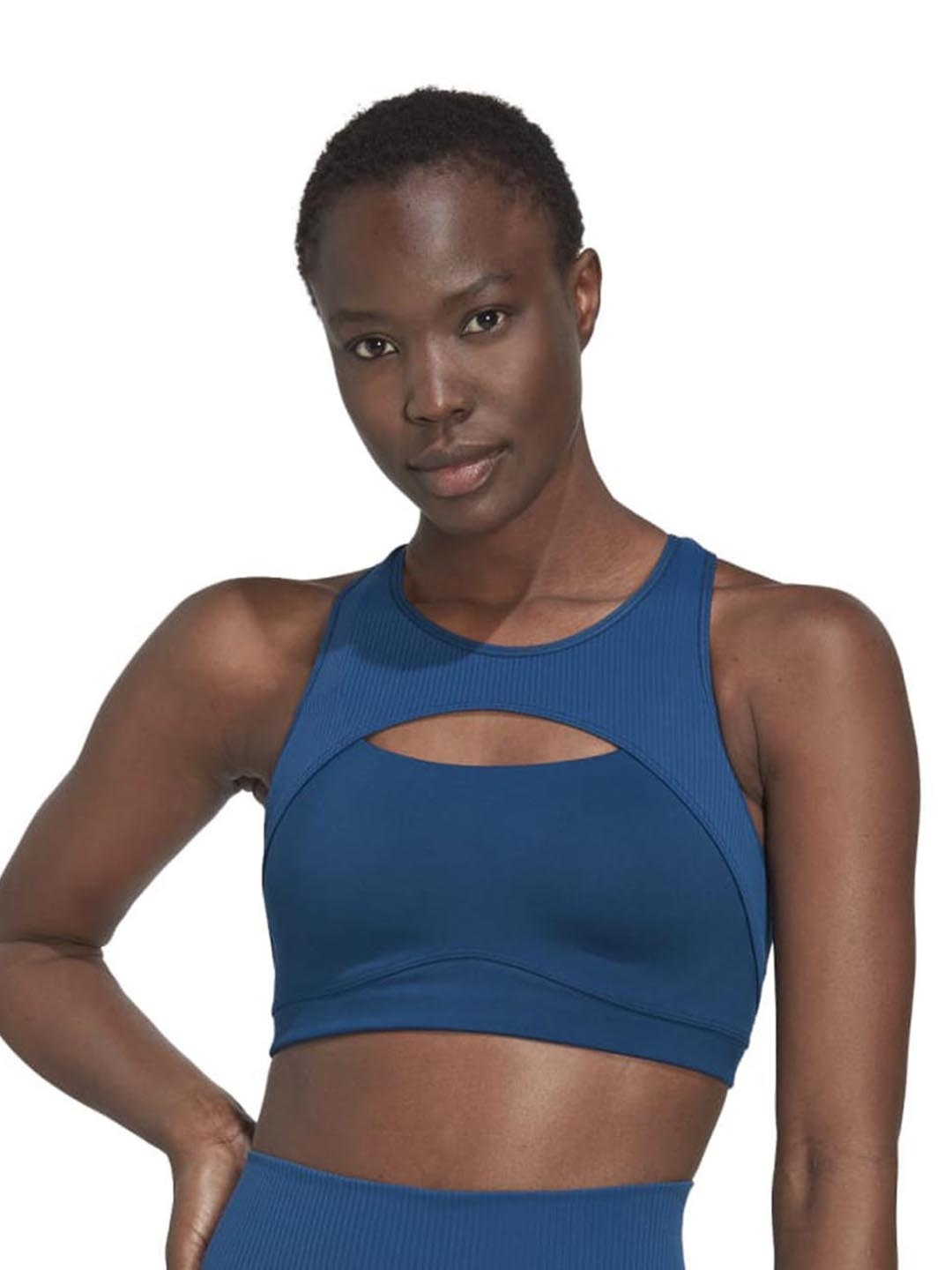 

ADIDAS COREFLOW STUDIO MEDIUM-SUPPORT YOGA WIND Workout Bra, Navy blue