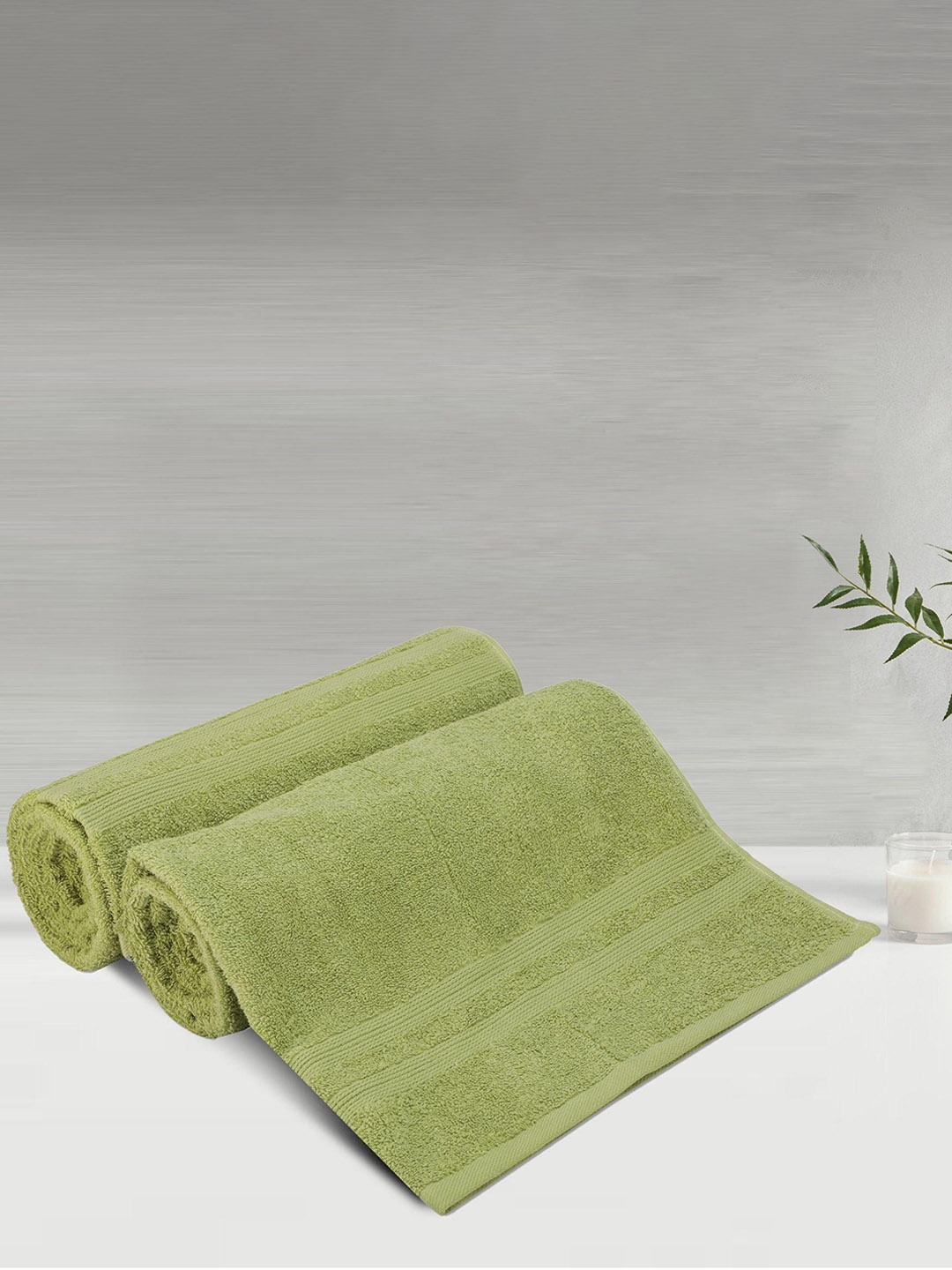 

LUSH & BEYOND Lime Green 2 Pieces Striped Pure Cotton 500 GSM Bath Towels