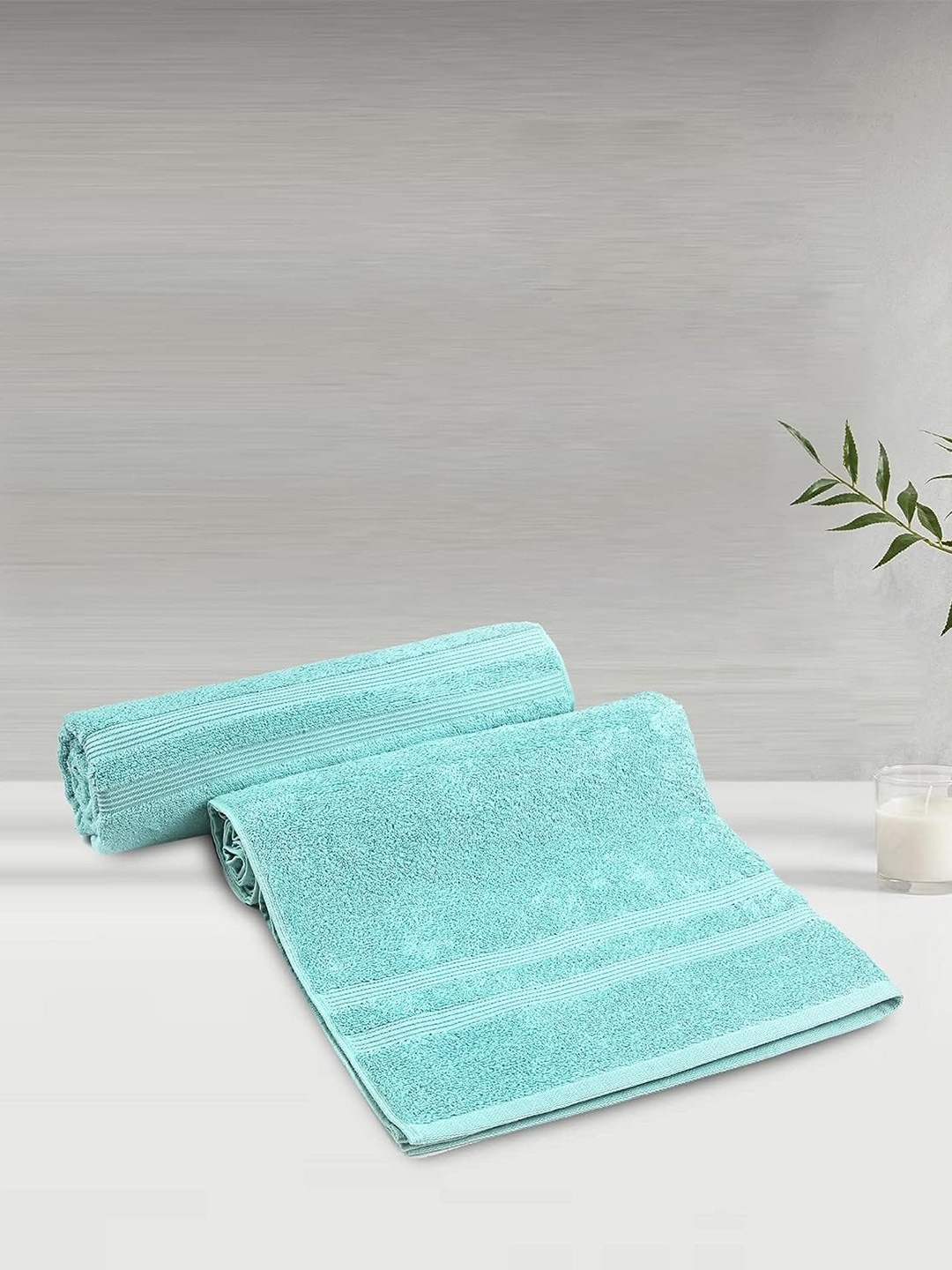 

LUSH & BEYOND Teal Coloured 2 Pieces Striped Pure Cotton 500 GSM Bath Towels