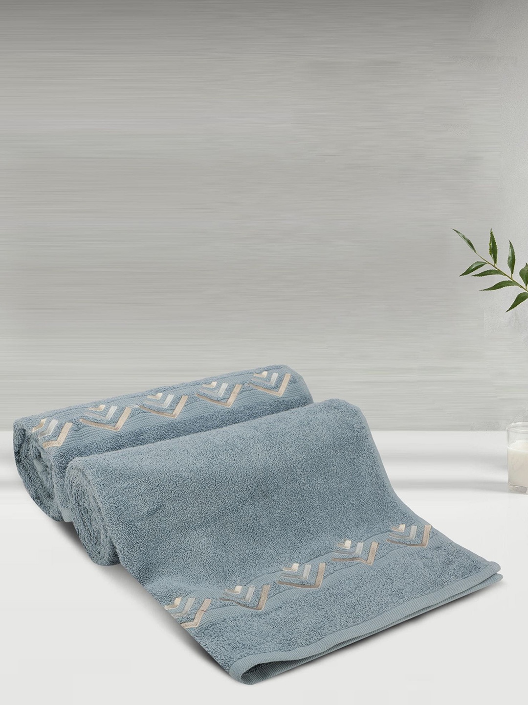 

LUSH & BEYOND Blue 2 Pieces Striped Pure Cotton 500 GSM Bath Towels