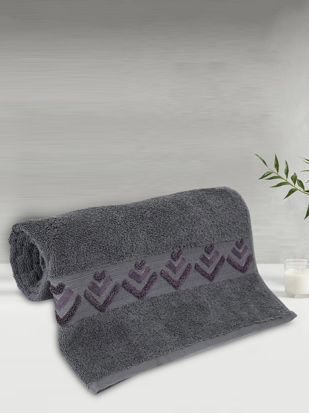 

LUSH & BEYOND Grey Striped Pure Cotton 500 GSM Bath Towel