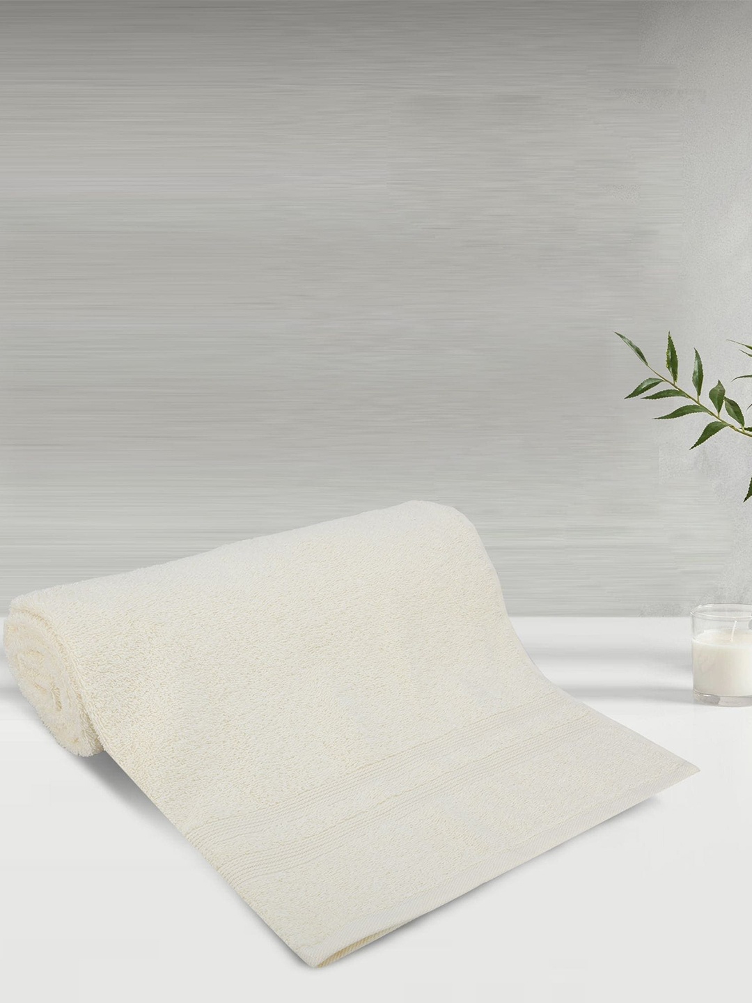 

LUSH & BEYOND Cream Coloured Striped Pure Cotton 500 GSM Bath Towel