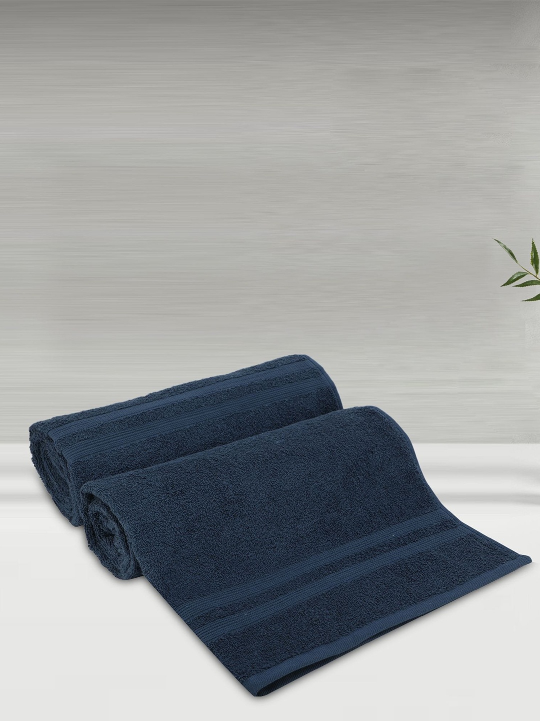

LUSH & BEYOND Navy Blue 2 Pieces Striped Pure Cotton 500 GSM Bath Towels