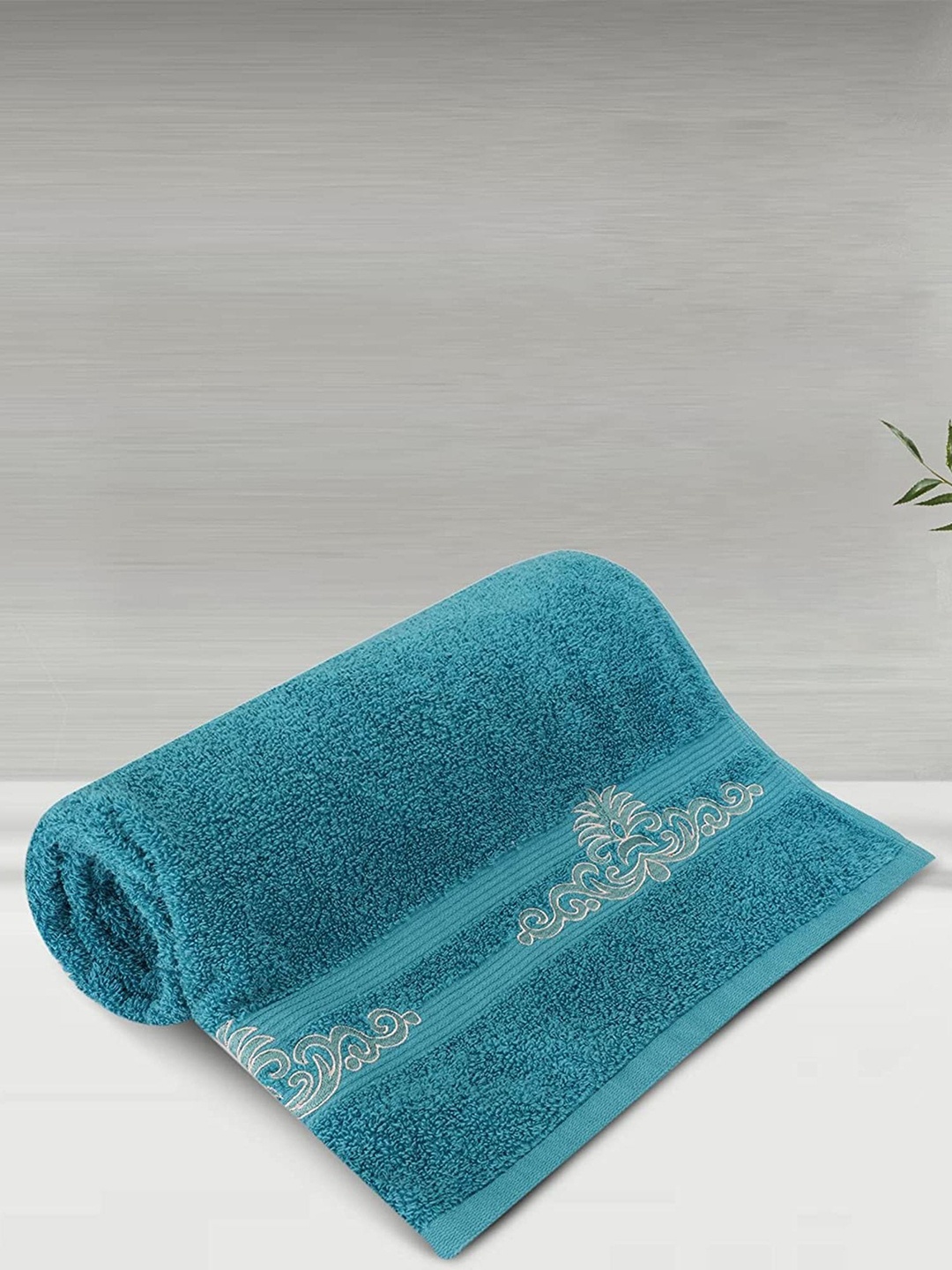 

LUSH & BEYOND Turquoise Blue Striped Pure Cotton 500 GSM Bath Towel