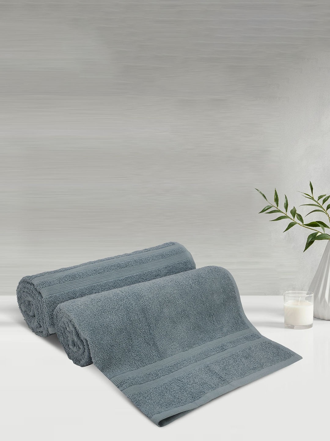 

LUSH & BEYOND Blue 2 Pieces Striped Pure Cotton 500 GSM Bath Towels