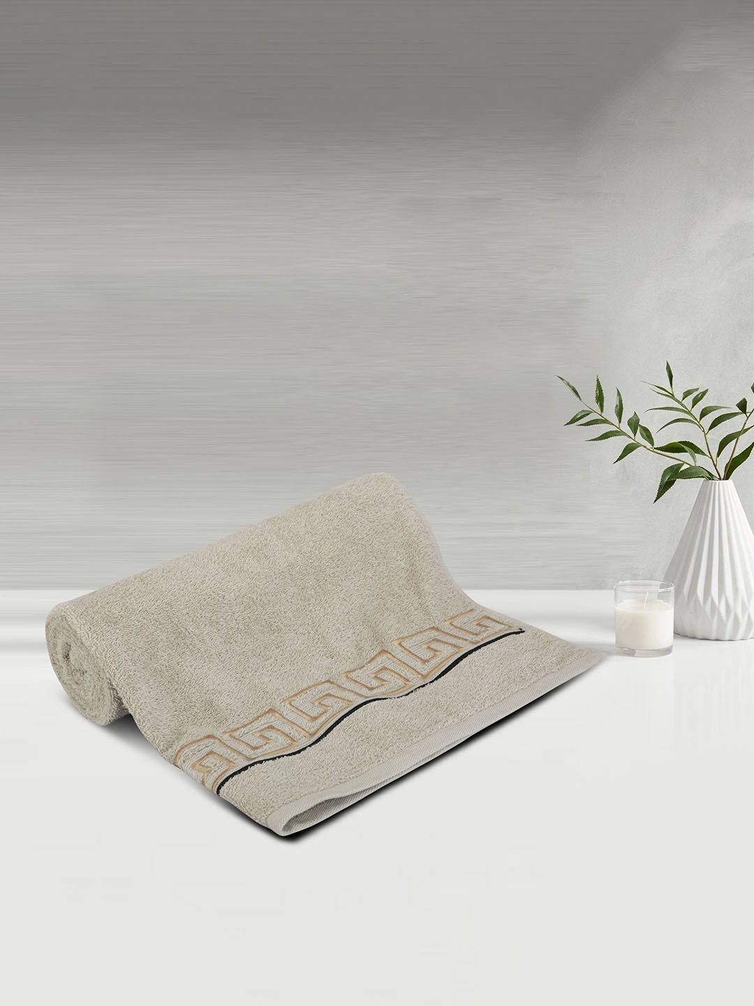

LUSH & BEYOND Beige & Black Striped Pure Cotton 500 GSM Bath Towel