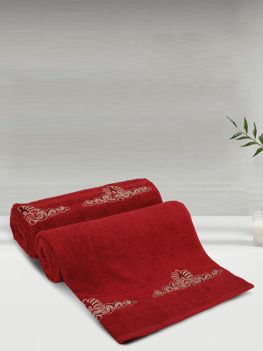 

LUSH & BEYOND Maroon 2 Pieces Striped Pure Cotton 500 GSM Bath Towels