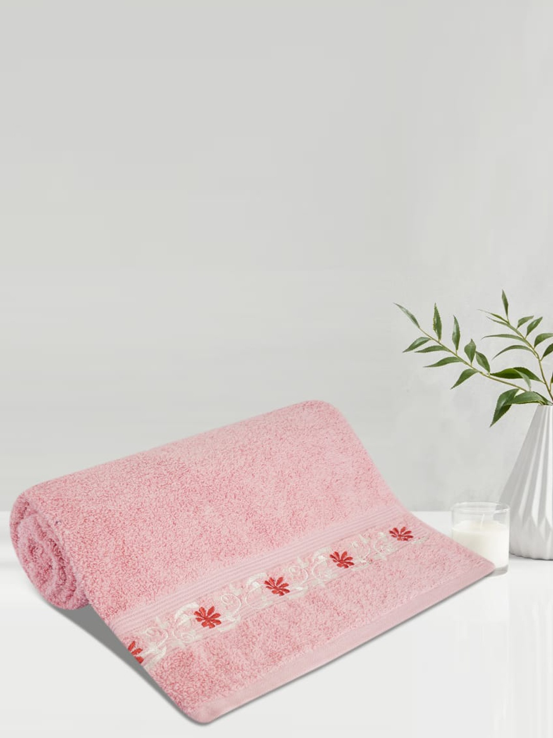 

LUSH & BEYOND Peach Coloured Striped Pure Cotton 500 GSM Bath Towel