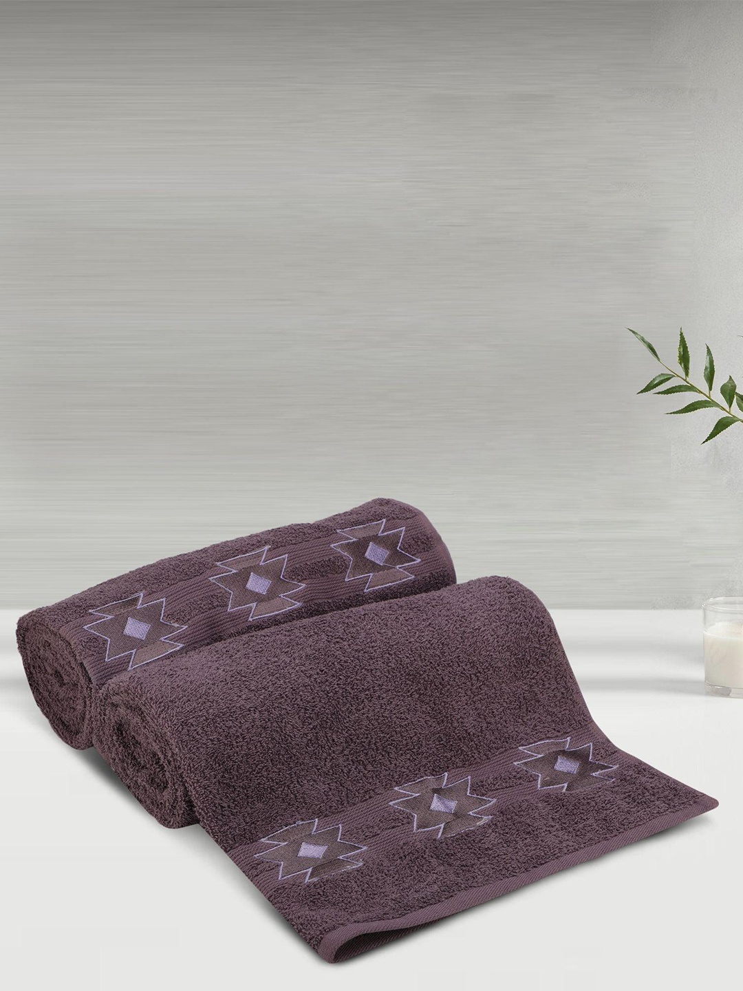 

LUSH & BEYOND Purple & White 2 Pieces Striped Pure Cotton 500 GSM Bath Towels