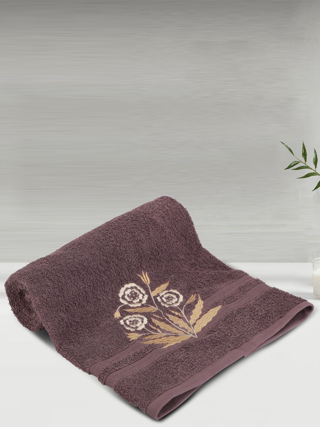 

LUSH & BEYOND Purple & Brown Striped Pure Cotton 500 GSM Bath Towel