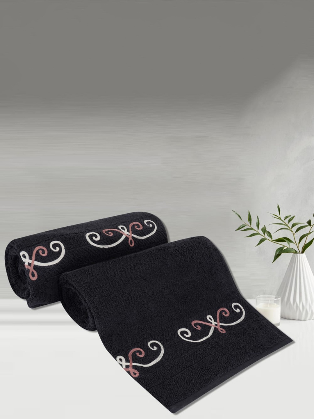 

LUSH & BEYOND Black & White 2 Pieces Striped Pure Cotton 500 GSM Bath Towels