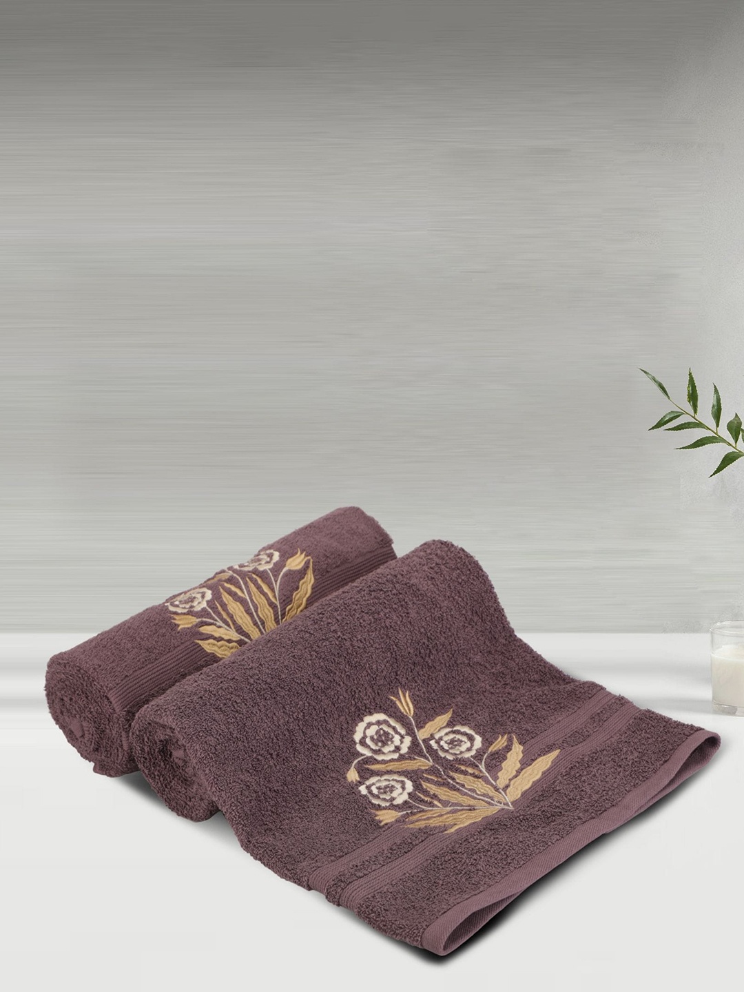 

LUSH & BEYOND Purple & Beige 2 Pieces Striped Pure Cotton 500 GSM Bath Towels