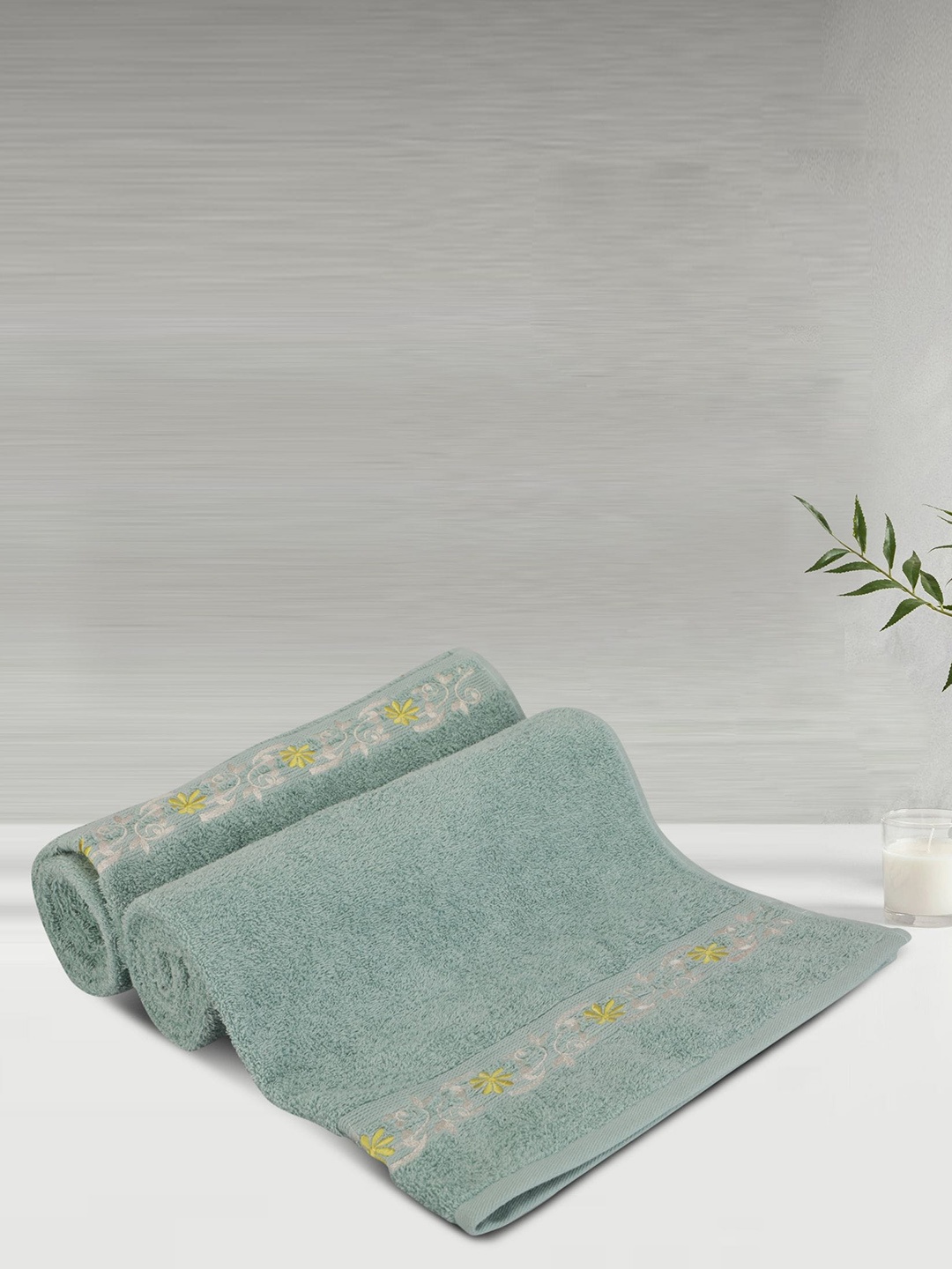 

LUSH & BEYOND Teal & Yellow 2 Pieces Striped Pure Cotton 500 GSM Bath Towels