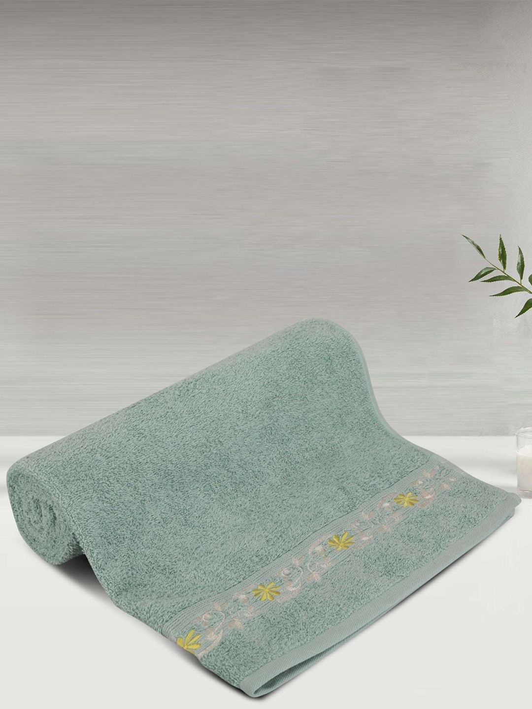 

LUSH & BEYOND Teal & Yellow Striped Pure Cotton 500 GSM Bath Towel