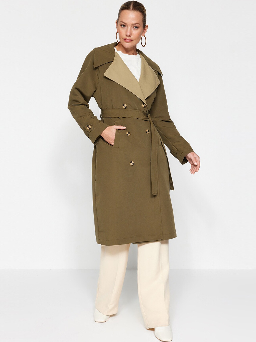 

Trendyol Notched Lapel Collar Single Breasted Overcoat, Khaki