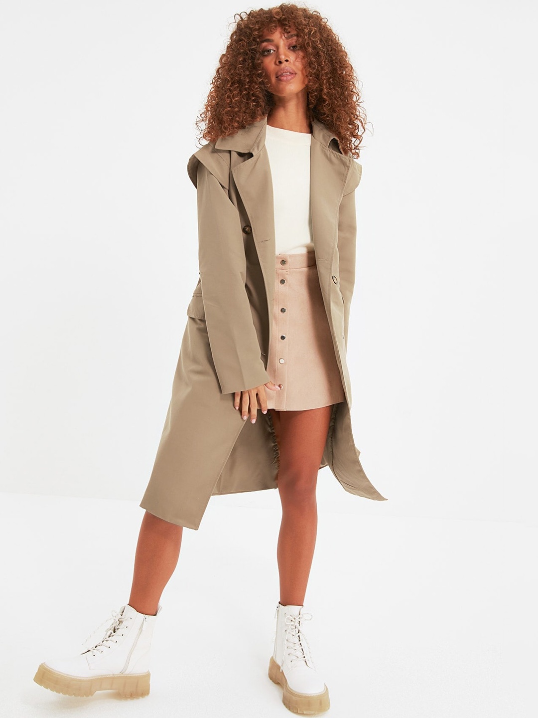 

Trendyol Notched Lapel Collar Double Breasted Trenchcoat, Beige