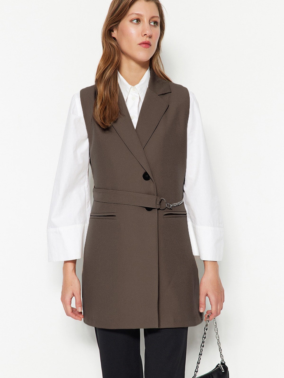 

Trendyol Notched Lapel Collar Single Breasted Trench Coat, Brown