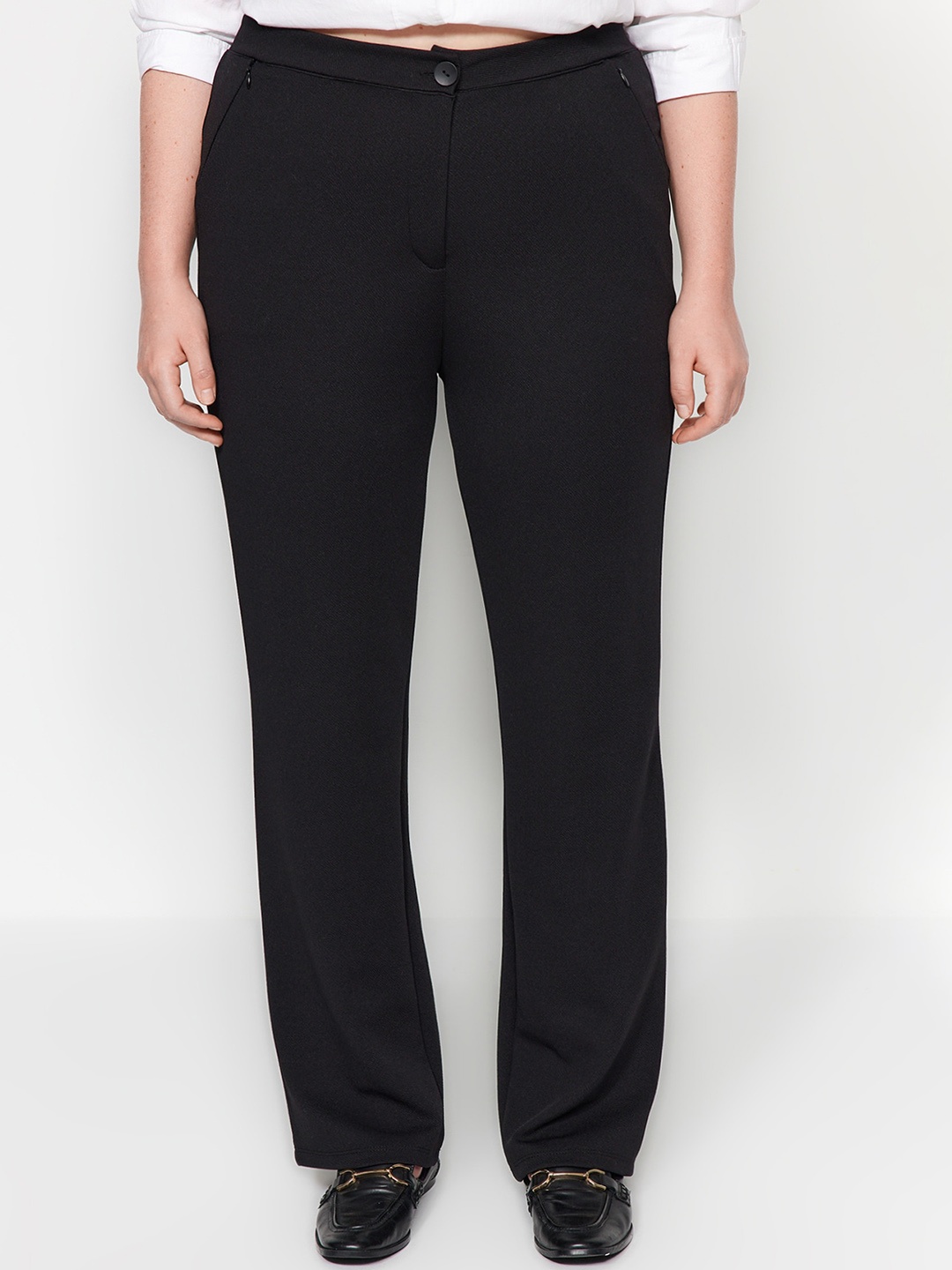 

Trendyol Women Mid-Rise Regular Fit Parallel Trousers, Black