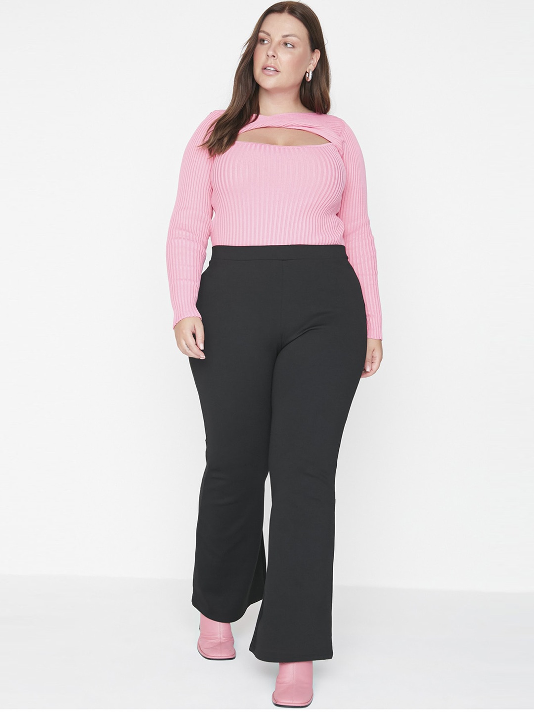 

Trendyol Women Plus Size Bootcut Trousers, Na