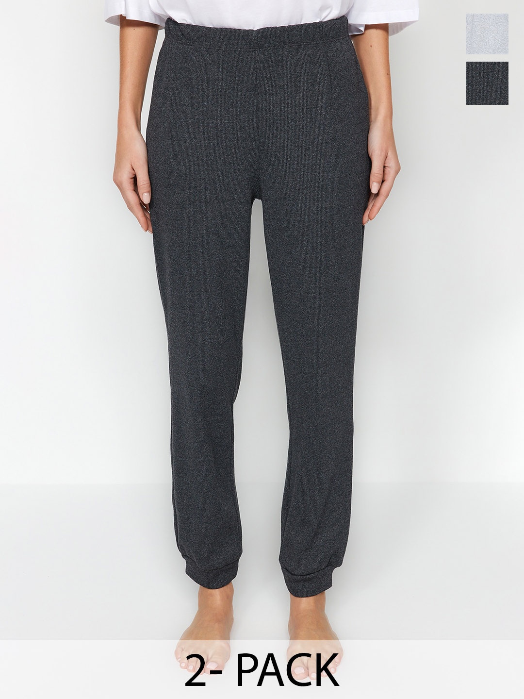 

Trendyol Women Pack Of 2 Mid Rise Joggers Lounge Pants, Grey