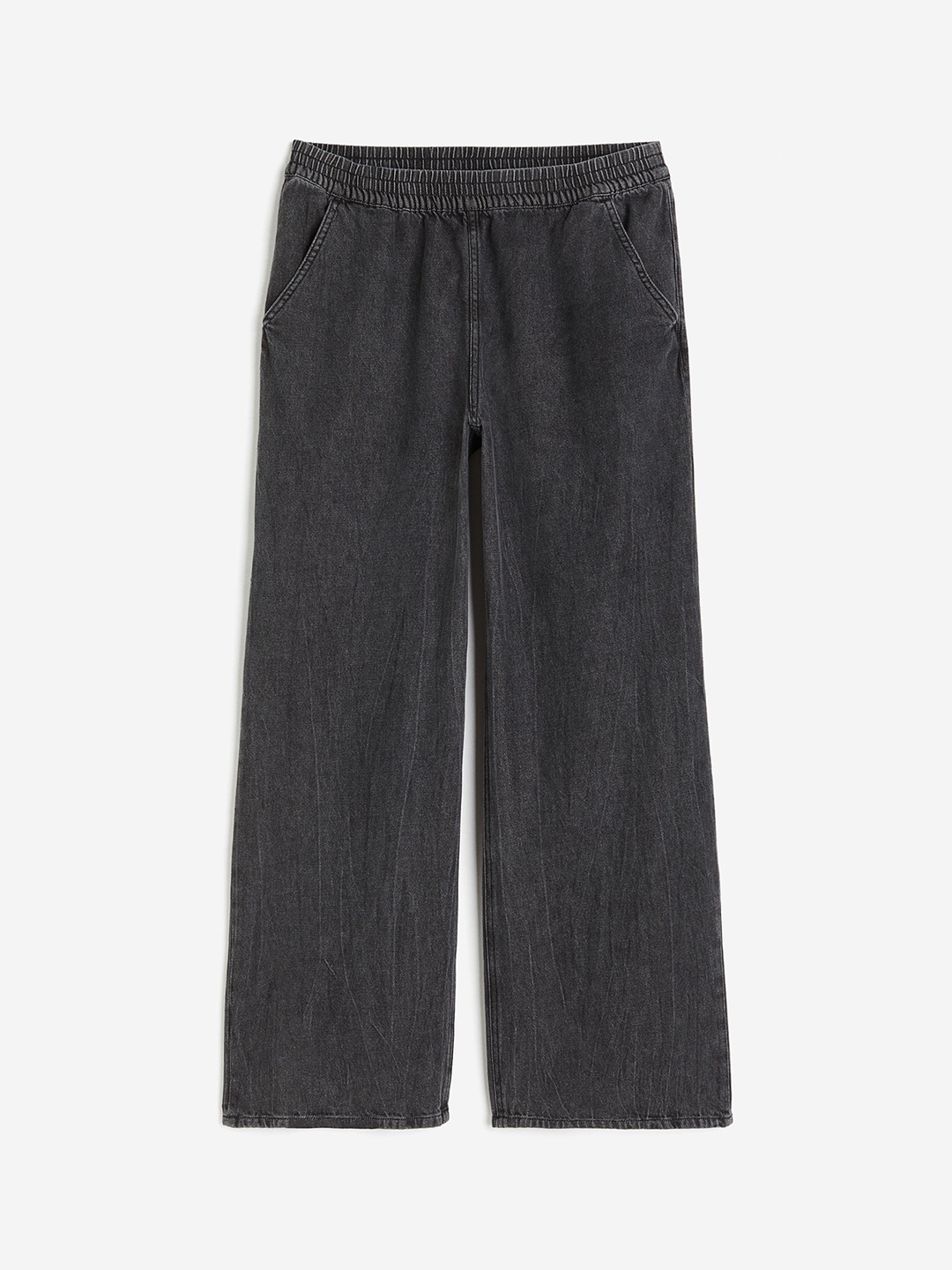 

H&M Women Pure Cotton Wide-Denim Joggers, Black