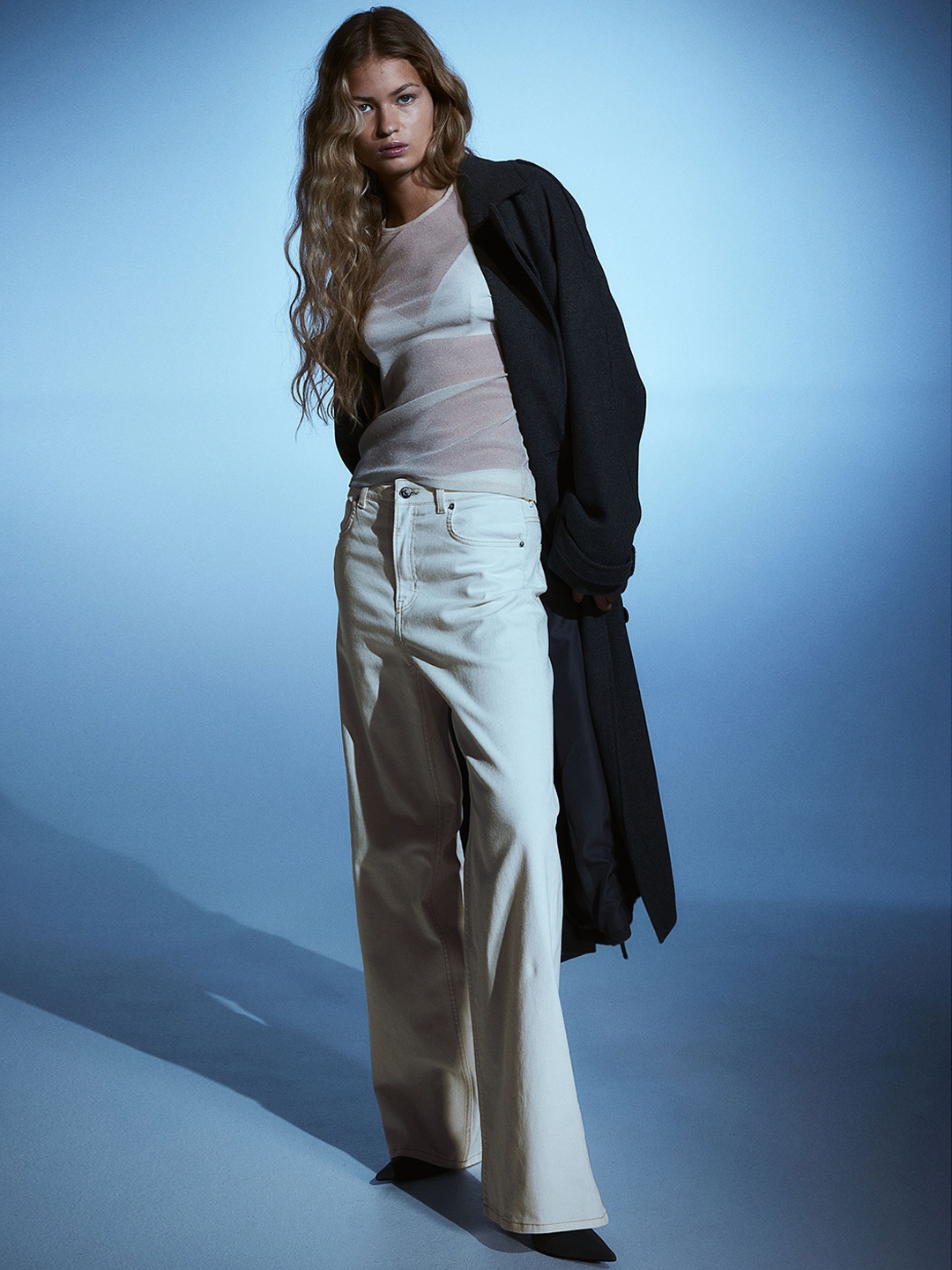 

H&M Women Wide Twill Trousers, White