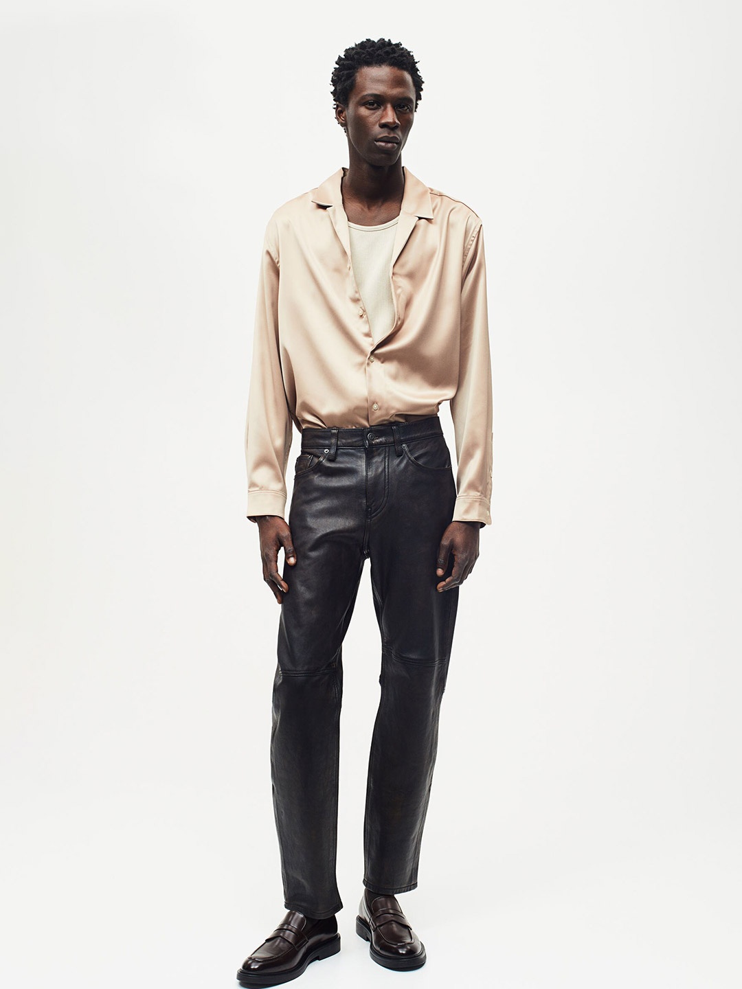 

H&M Regular Fit Satin Resort Shirt, Beige