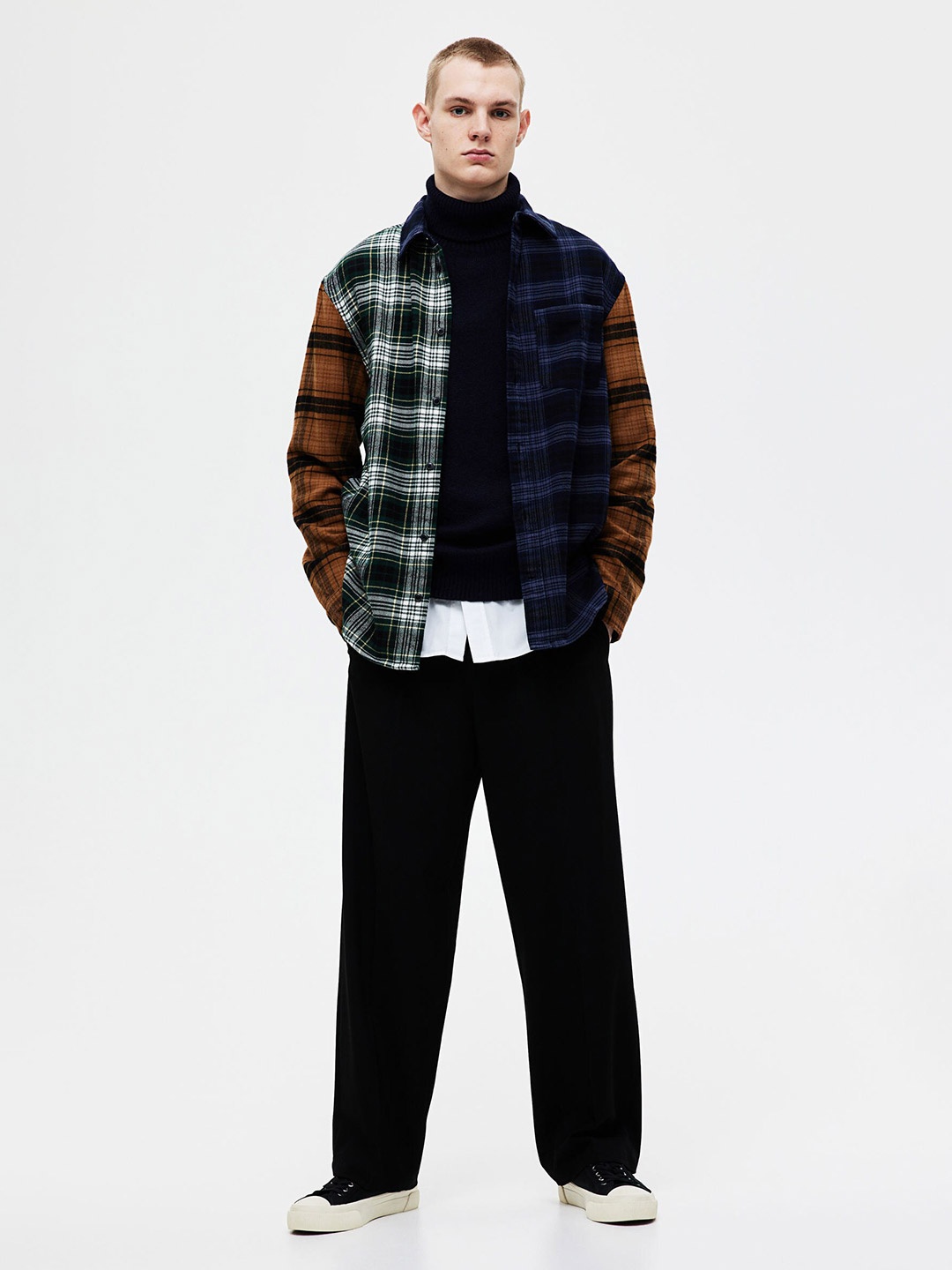

H&M Pure Cotton Regular Fit Flannel Shirt, Black