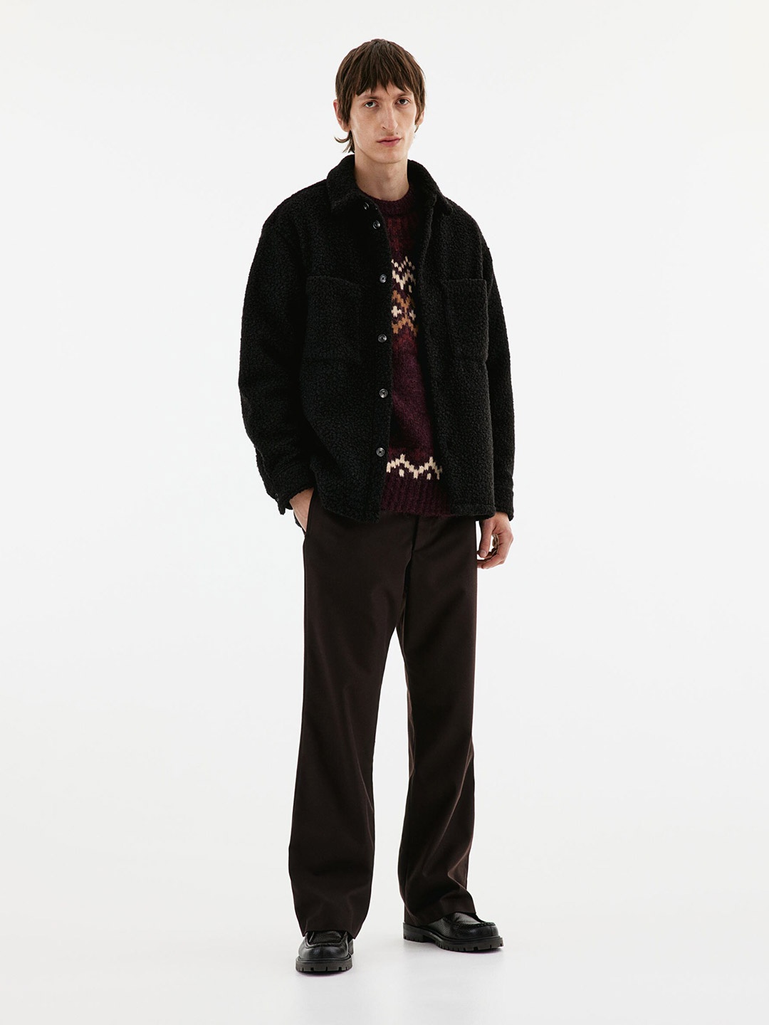 

H&M Loose Fit Boucl Overshirt, Black