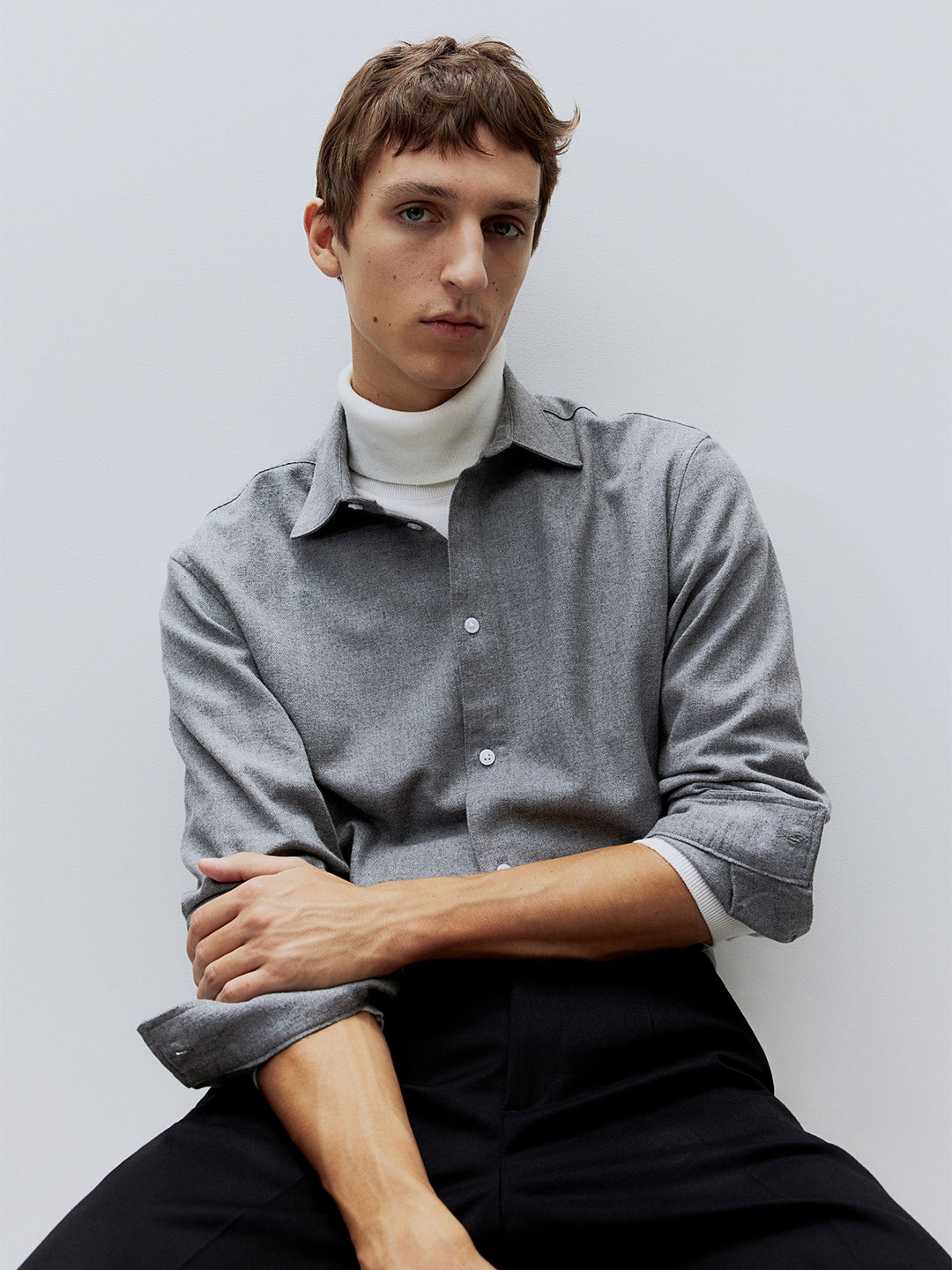 

H&M Regular Fit Flannel Shirt, Grey