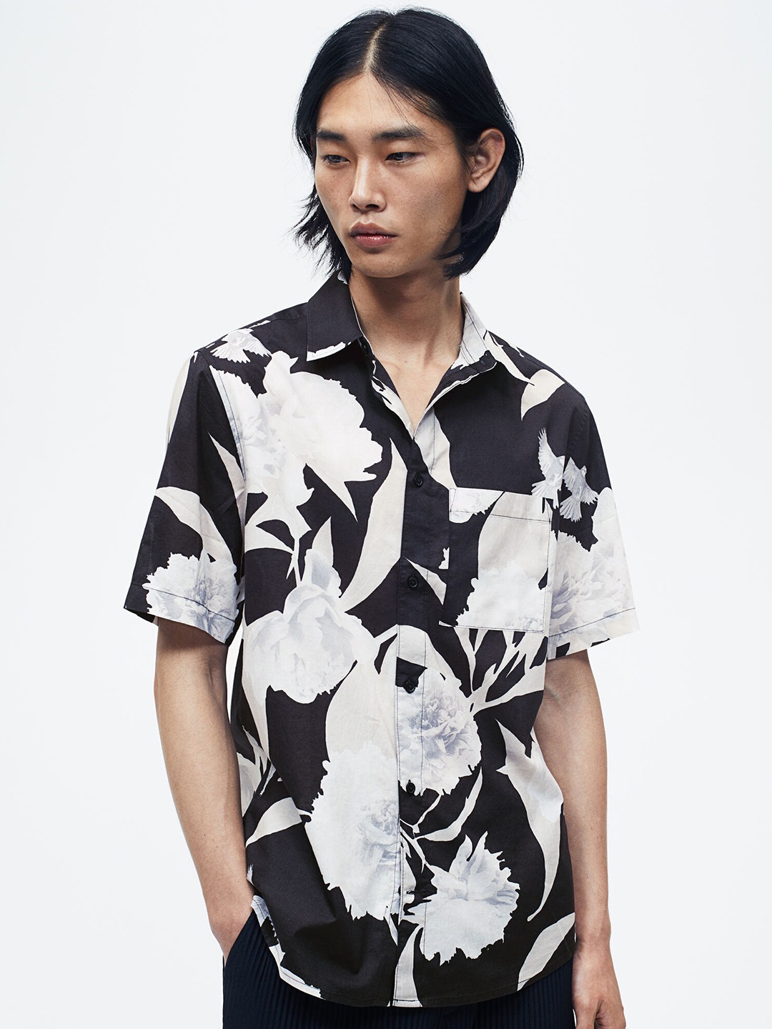 

H&M Regular Fit Short-Sleeved Pure Cotton Shirt, Black