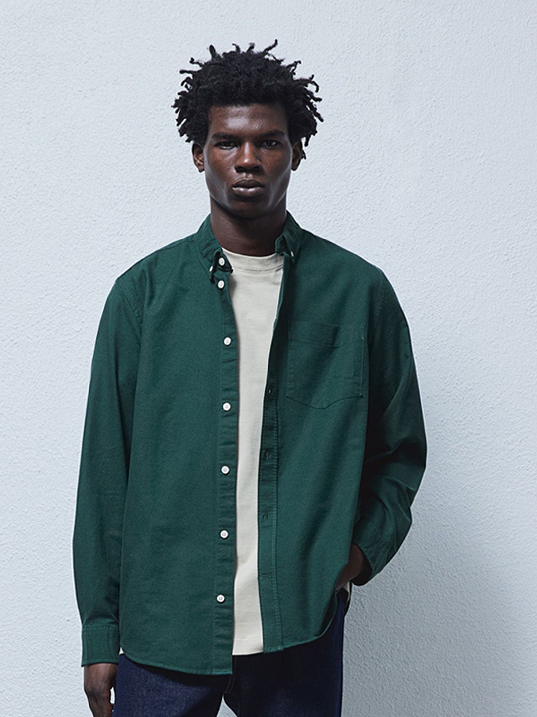 

H&M Pure Cotton Regular Fit Oxford Shirt, Green