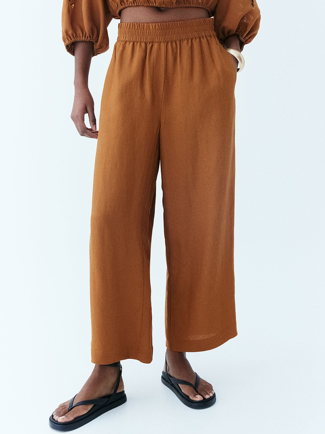 

H&M Women Loose Fit Trousers, Brown