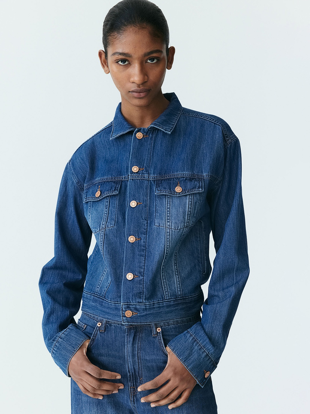 

H&M Feather Soft Denim Jacket, Blue