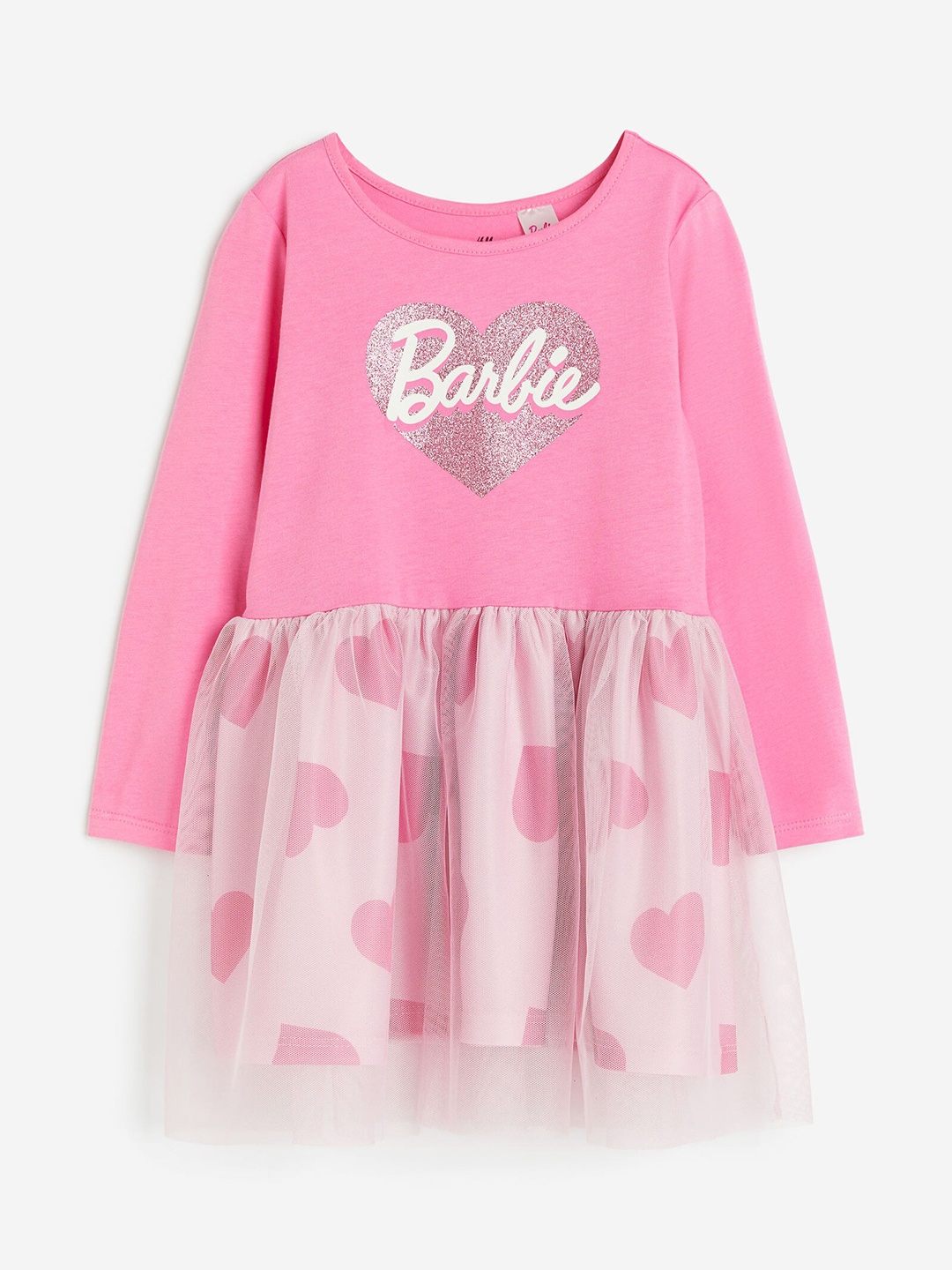 

H&M Girls Barbie Pure Cotton Tulle-Skirt Jersey Dress, Pink