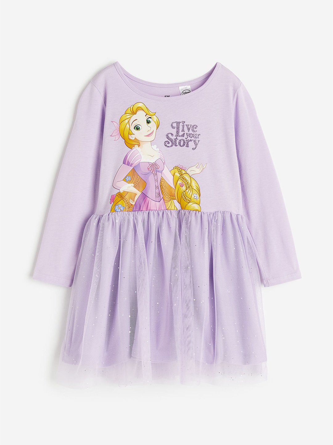 

H&M Girls Pure Cotton Tulle-Skirt Jersey Dress, Purple
