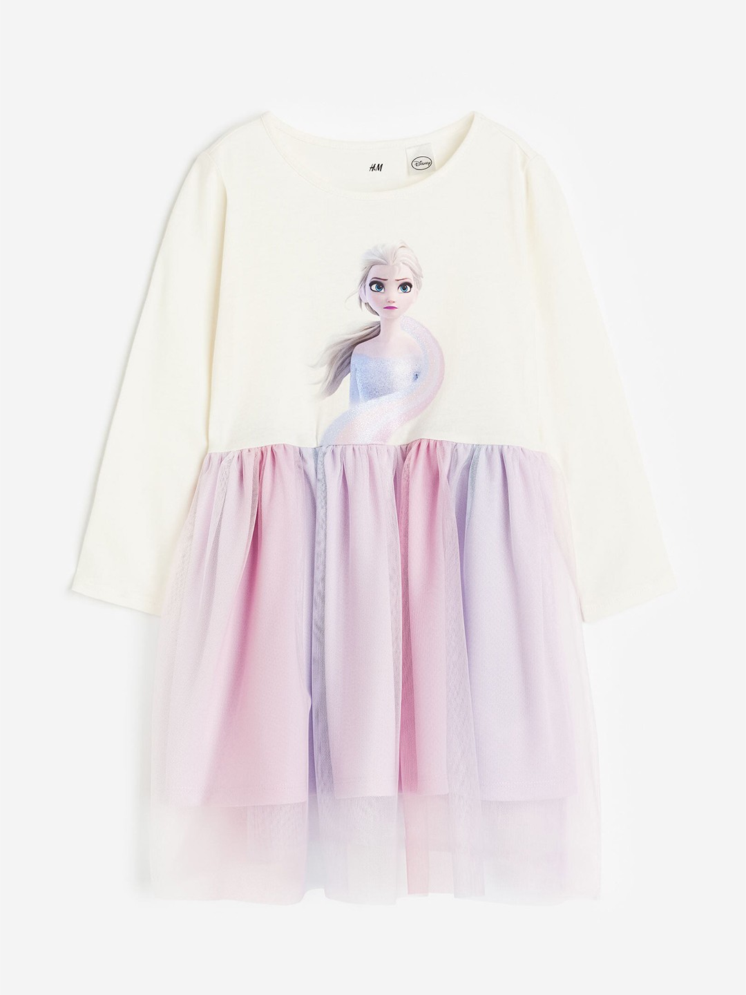 

H&M Girls Pure Cotton Tulle-Skirt Jersey Dress, White