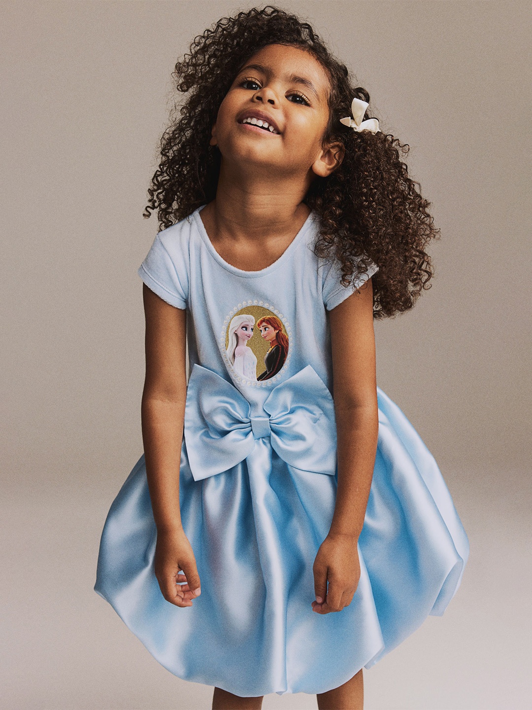 

H&M Girls Elsa & Anna Printed Bow-Detail Dress, Blue