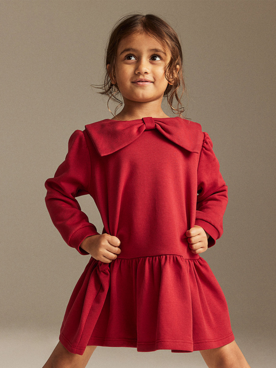 

H&M Girls Flounce-Trimmed Sweatshirt Dress, Red