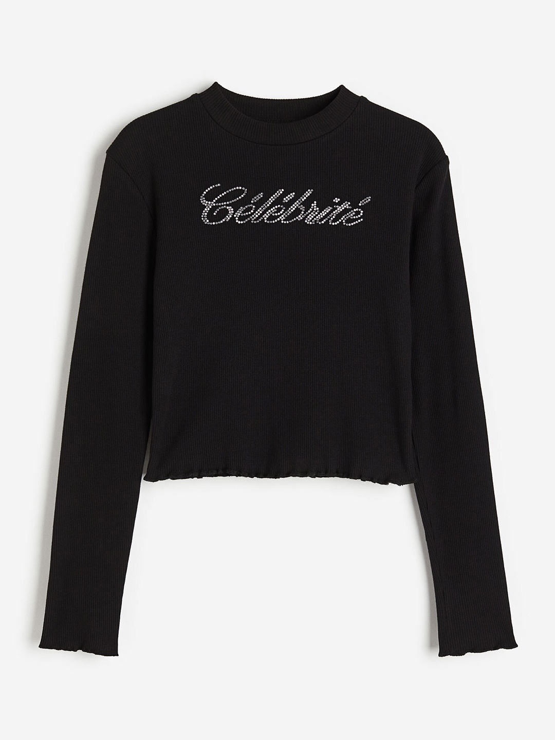 

H&M Girls Ribbed Cotton Jersey Cropped Top, Black