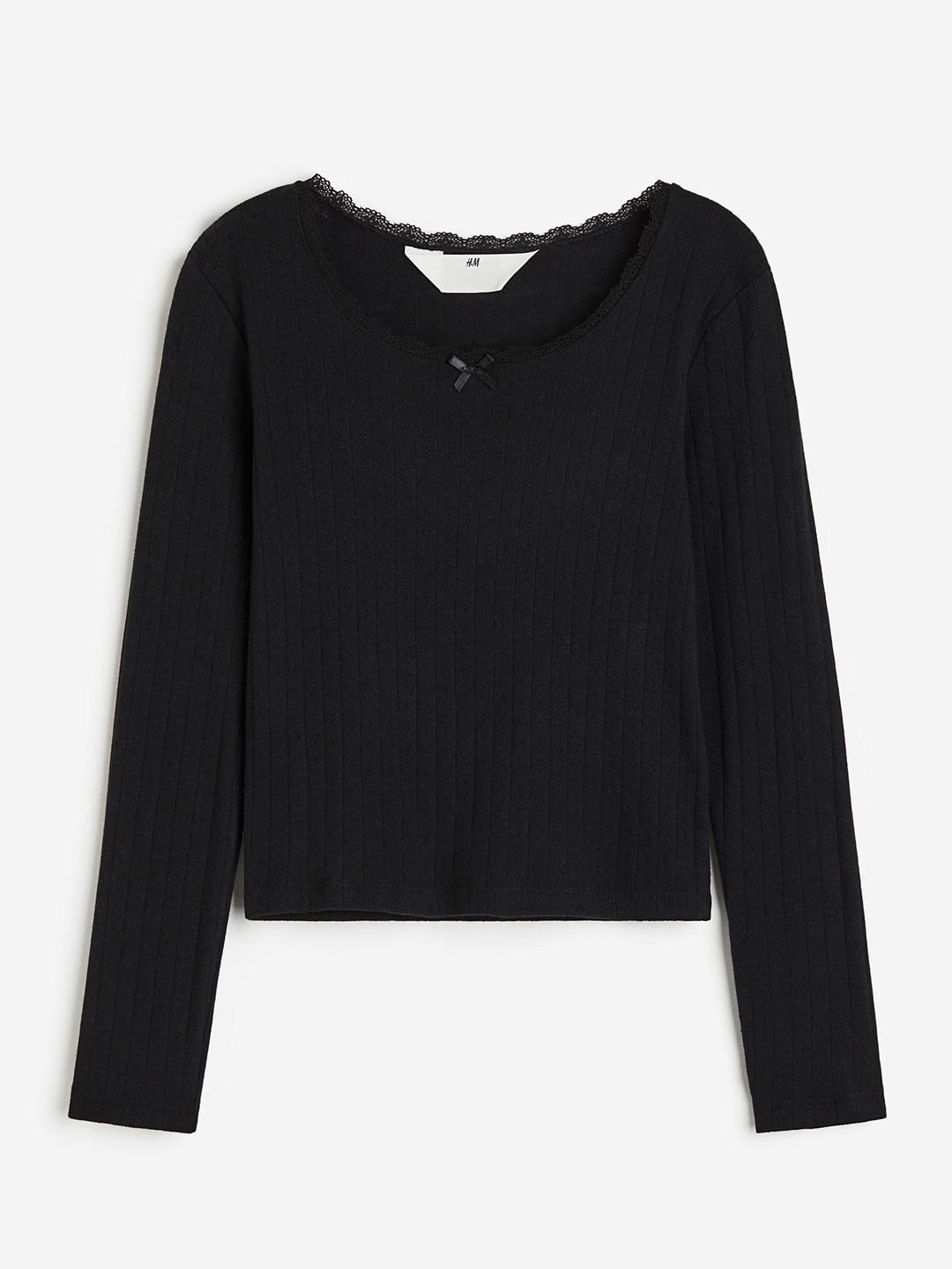 

H&M Girls Lace-Trimmed Pointelle Jersey Top, Black