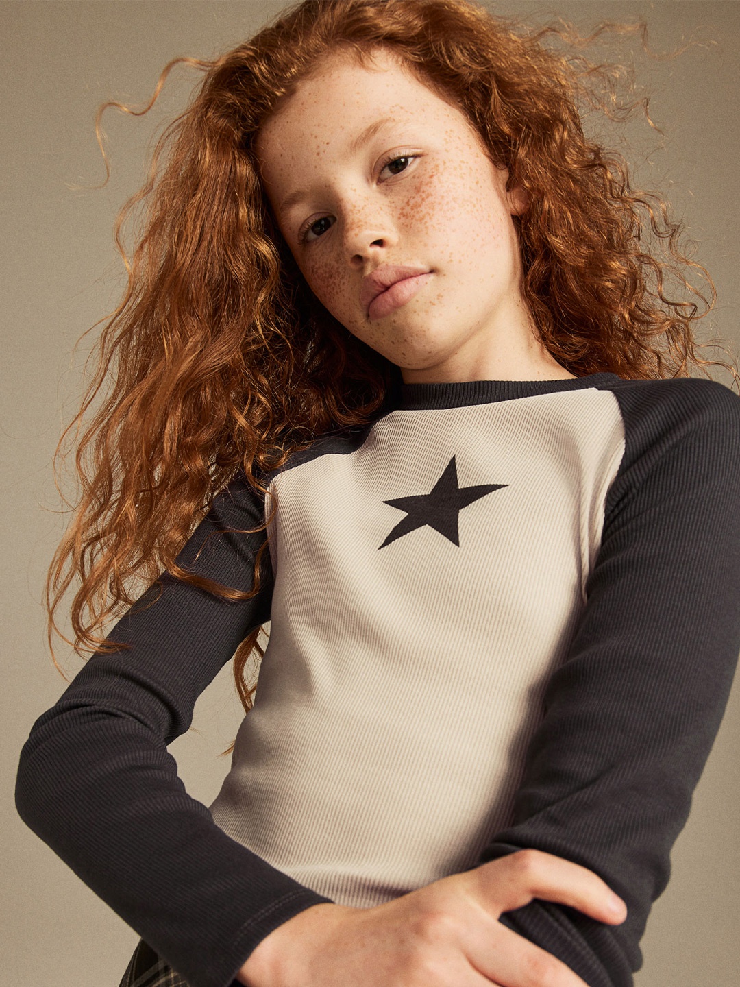 

H&M Girls Ribbed Cotton Jersey Cropped Top, Beige