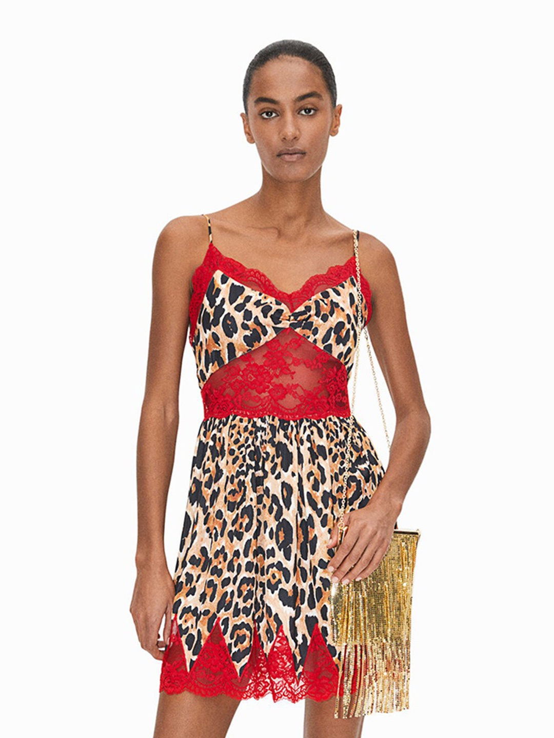

H&M Lace-Trimmed Satin Slip Dress, Beige