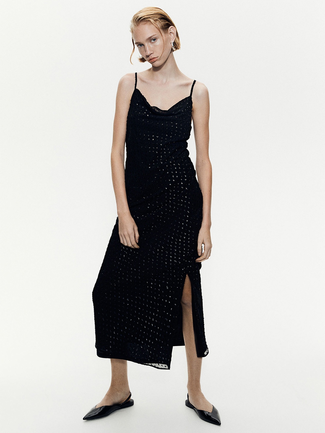 

H&M Glittery Plumeti Slip Dress, Black